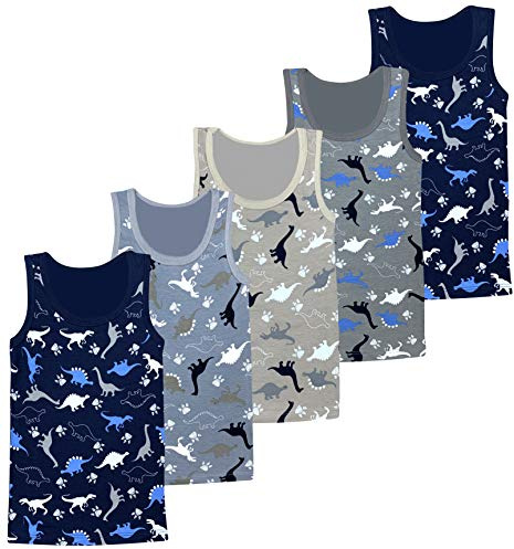 LOREZA ® 5 Jungen Dinosaurier Unterhemden Baumwolle Tank Top 80-146