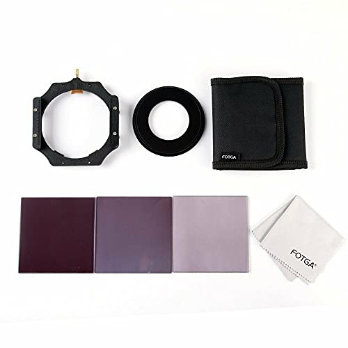 Runshuangyu 4x4 100mm Square Filter Full ND 2 4 8 with Filter Holder and Adapter Ring and 3-Slots Filter Bag Set for Swing Away Matte Box Holder (77mm)