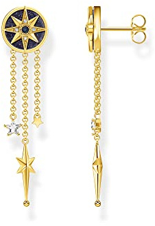 THOMAS SABO Sabo Ohrringe Royalty Stern mit Steinen aus 925 Sterlingsilber 750er Gelbgold-Vergoldung, Maße: ca. 4,7cm x 1,2cm, H2224-963-7
