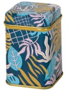 Tropical - Retro/Vintage Style Square Tea Caddy/Kitchen Storage Tin - Teal, Mustard, Aqua (25 g) - 4 x 4 x 6 cm