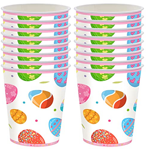 POPOYU Happy Easter Bunny Paper Cups,16Pcs Easter Kids Party Paper Cups Party Tableware Decoration Green Disposable Paper Cups Packs Eggs Rabbit Cups for Easter Kids Adult Party Decorations