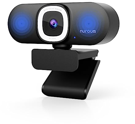 Nuroum V32AFL 4K Webcam mit Ringlicht, Einstellbares Blickfeld/Autofokus/Auto-Framing 1080P 60fps PC Kamera mit Mikrofon Rauschunterdrückung/Lichtkorrektur, USB Plug&Play für Streaming OBS/Zoom/Teams