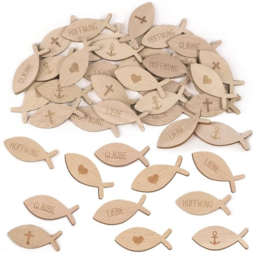 60 Stücke Kommunion Konfetti Kommunion Streudeko Taufe Konfetti Fisch Streudeko Taufdeko Holz Fisch Tischdeko zum Basteln DIY Konfirmation Deko Junge Mädchen
