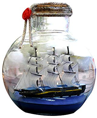 Barco de Vela en Botella de Deseos Botellas de Corcho de Vidrio, Decoración de Botella de Deriva, Kit de Barco Pirata en una Botella, Regalo de Barco de Vela Hecho a Mano, (A3)