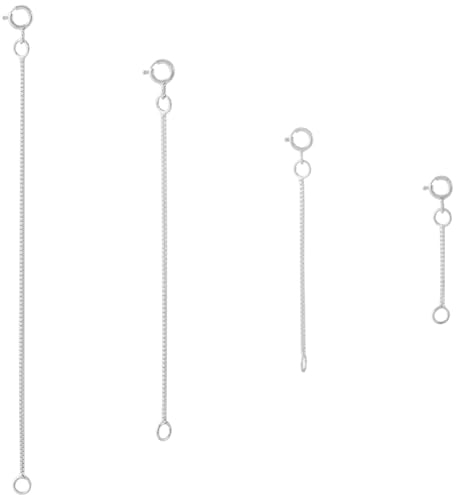 Beebeecraft 4Pcs 4 Sizes Rhodium Plated 925 Sterling Silver Box Chain Extender for Choker Anklet Necklaces DIY Jewelry Crafts Making