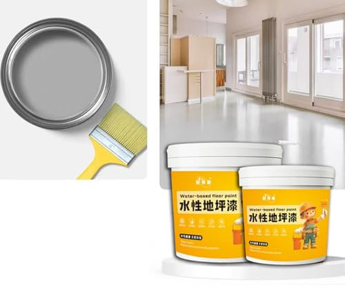 Peinture de sol Epoxys imperméable à base d'eau, 300 g de peinture pour sol en béton avec pinceau, séchage rapide, antidérapante pour la maison, le garage, gris clair