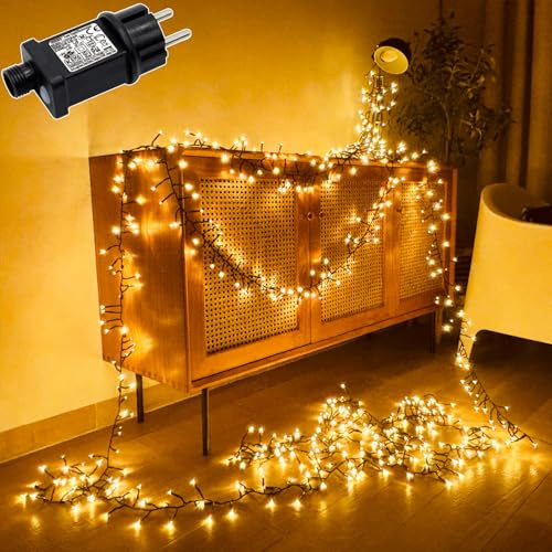 MOLVCE Lichterkette Außen Strom, 12m 600LED Cluster Lichterkette Warmweiß mit 8 Modi, Timer, Memory-Funktion, IP44 Wasserdicht Büschellichterkette Außen für Party, Garten, Weihnachtsdeko