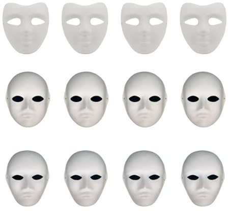 Yamoloz 12 Pack Paintable Paper Masks for Carnival, Cosplay, Halloween Party Women Men DIY White Paper Mask, Masquerade, Pulp Blank for Painting
