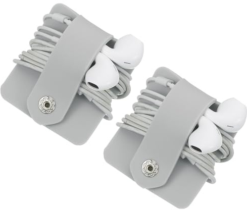 sourcing map 2pcs Earbuds Holder Case, Earphone Wrap Headphone Case Cord Manager Cable Organizer Winder, Grey