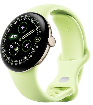 Google Pixel Watch 4 (41 mm) – Android-Smartwatch mit gewölbtem Display und Fitness-Tracking und Unterstützung von Gemini – Aluminiumgehäuse in Champagne Gold – Sportarmband in Lemongrass – LTE