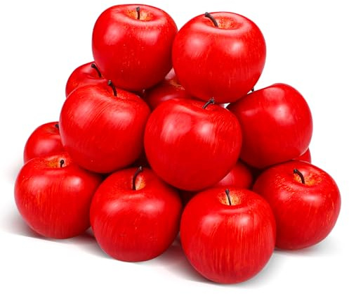 Lorigun 20 Pcs Fake Äpfel künstliche Früchte Faux rote Äpfel für Haus Dekoration Weihnachten Party lebensechten Apfel für Crafts, gefälschte Früchte für Küche Display Fotografie Prop, Rot