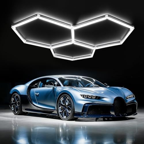 LED Hexagon Belysning - 3 Hex 16st Rörlampor 128W 6500K Superljusa Kopplbara LED Taklampor för Garage, Verkstad, Gym, Källare, Bilvårdssalong, Bilverkstad