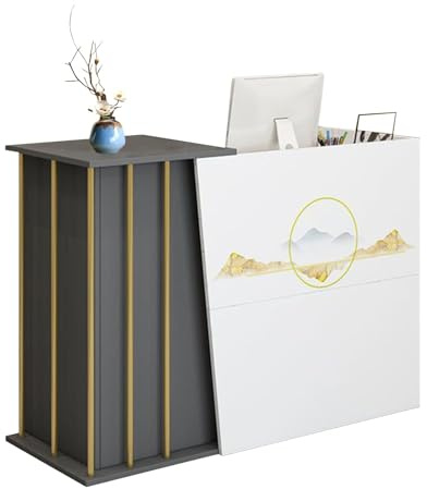JingNian Empfangstheke Mit Schubladen Und Ablagefächern Moderne Rezeptionstheke Aus Holz In Weiß Empfangstresen for Büro Hotel Friseur Salon Einzelhandel Lobby(Printed,120cm)