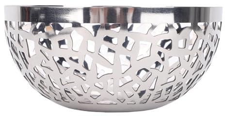OEBUAFI Frutero de Acero Inoxidable con Patrón Hueco, Cesta de Frutas Moderna de Gran Capacidad para Cocina y Mesa de Comedor, Diseño de Apertura Amplia para Flujo de Aire y Almacenamiento (22CM)