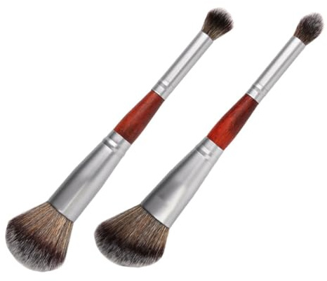 Ciieeo Brocha Cosmética y Mango de Madera Fibras Artificiales 2piezas, Pincel para Polvos Sueltos Portátil para Mujer para Uso Profesional Casa