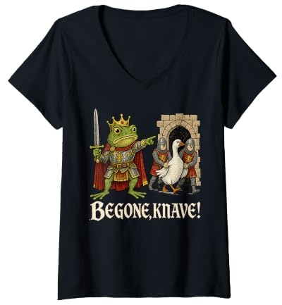 Donna Begone Fante Re Cavaliere Rana Rinascimento Medievale Maglietta con Collo a V