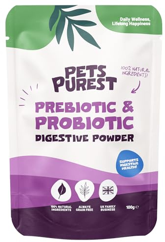 Pets Purest Digestive Prebiotic Probiotic for Dogs, Cats & Pet - 100% Natural Fibre Digestion Enzymes Immune Support Supplement for Gut Health and Healthy Stools
