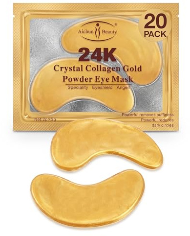 AICHUN BEAUTY 10/20/30/40/100 Pairs Crystal 24K Gold Powder Gel Collagen Eye Mask Sheet Patch, Anti Ageing, Remove Bags, Dark Circles & Puffiness, Skincare, Anti Wrinkle, Moisturising (20)