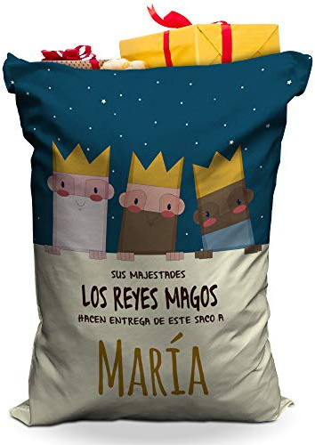LolaPix Saco Reyes Magos personalizado con nombre. Regalos Navidad personalizados. Varios diseños y tamaños a elegir. Reyes Magos