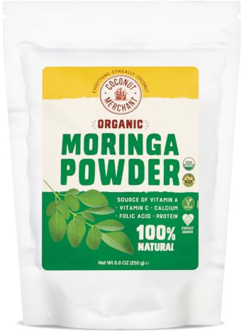 Coconut Merchant Organic Moringa Powder 250g | Ethically Sourced | Non-GMO | 100% Natural | Vegan | Gluten Free | For Curries, Smoothies or Baking (250g)