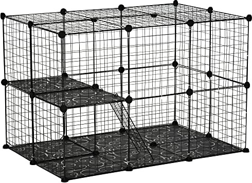 PawHut Pet Playpen DIY Small Animal Cage Enclosure Metal Wire Fence 39 Panels with 3 Doors 2 Ramps for Kitten Bunny Chinchilla Pet Mink Black