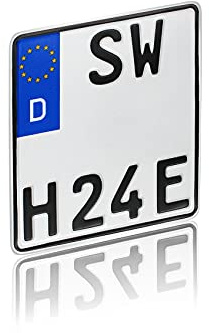DIN-zertifizierte EU Kfz-Kennzeichen für Motorrad alle Größen 180x200 220x200 offizielle Nummernschilder reflektierend Wunschkennzeichen (11 E-Kennzeichen Motorrad)