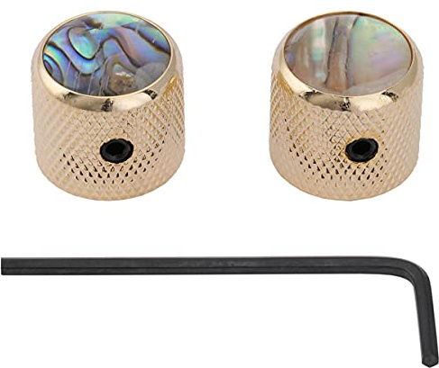 Musiclily Pro 6mm Stahl Abalone Top Potiknop Dome Knobs mit Schraubbar für Telecaster E-Gitarre/Precision Bass, Gold (2er Set)