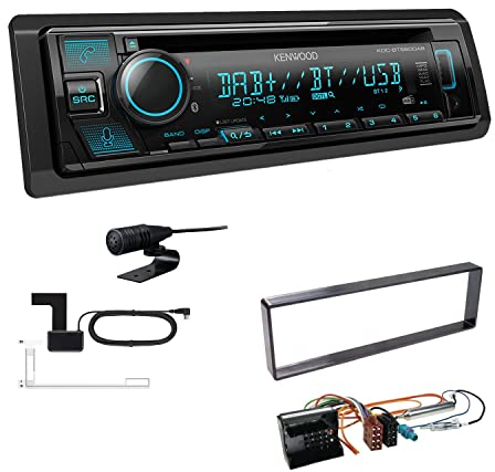 Kenwood KDC-BT560DAB 1-DIN Autoradio CD-Tuner mit Bluetooth Digitalradio DAB+ inkl. Einbauset passend für Citroen C4 2004-2010 schwarz