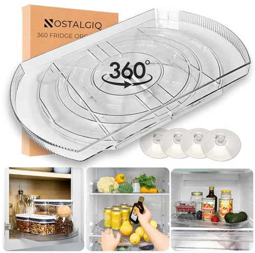NOSTA Home Rotating Lazy Susan for Refrigerator - Square Lazy Susan - Refrigerator Lazy Susan Organizer - Rotating Fridge Organizer - Large (16.5x11)