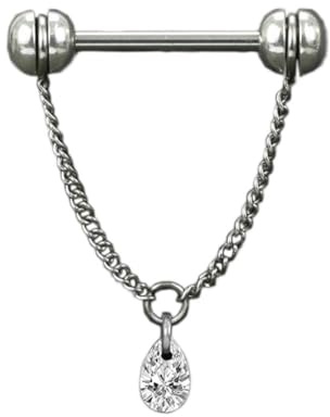 viva-adorno Nippelpiercing Brustpiercing Brustwarzenpiercing Barbell Piercing Kette Kettchen Zirkonia Piercingstab Hantel Z573