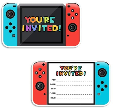 AIYONG 15 Biglietti di Invito per Videogiochi + Buste, per Ragazze e Ragazzi, Giocatori, Feste di Compleanno per Bambini, Videogiochi Console Zocker per Feste di Compleanno