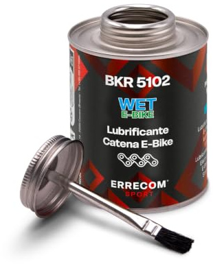 Errecom BKR 5102 E-BIKE WET Lubrificante Catena Bici Elettriche, Condizioni tracciato Umide, Bagnate e Fangose, formula fluorescente profumata, Barattolo All-In-One con Pennello incluso - 400 ml
