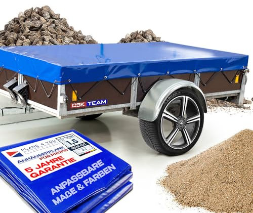 Hochwertige Anhängerplane 282 x 176 x 6 cm für Saris Anhänger - wasserdichte PVC Abdeckplane I Plane nach Maß - Blau