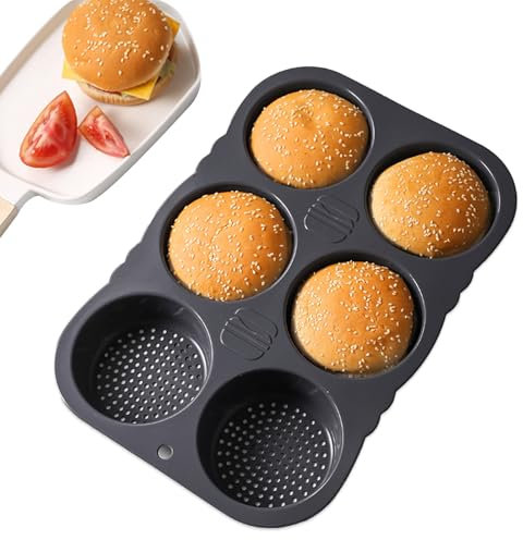 NCOALE Burger Buns Backform, Antihaft Brötchen Backform Rund 10cm Ø Silikon Perforierte mit 6 Hohlräumen Brötchenbackform Muffinform Groß für Burger Buns, Brot, Muffins
