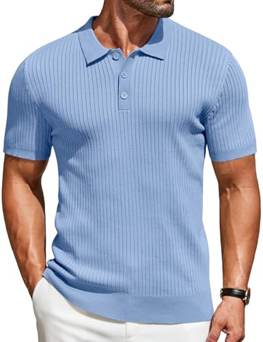 COOFANDY Pikétröjor för män vuxna kortärmad stickad t-shirt knapp stretch golf t-shirt normal passform