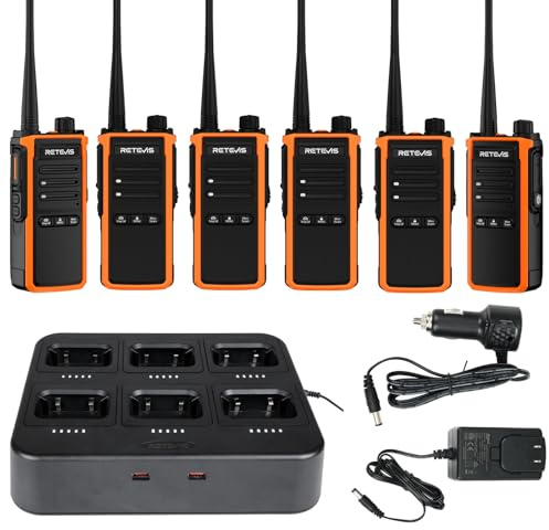 Retevis C5B IP67 Waterproof Walkie Talkies Long Range, GMRS Radio, Group Call, 6-Way Charger, Type-C, 1800 mAh, Compatible with Repeater, Heavy Duty 2 Way Radio for Construction, Warehouse(6 Pack)