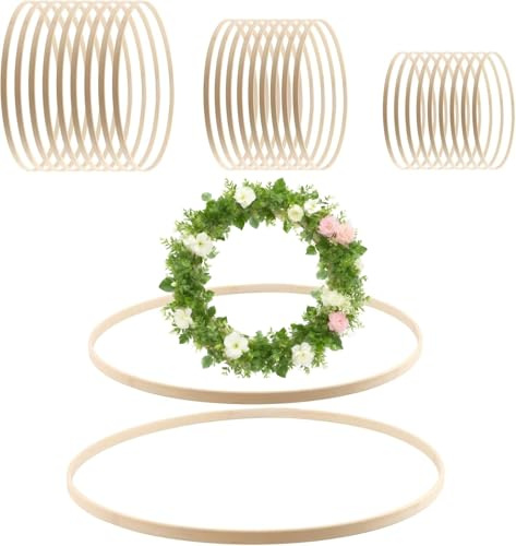 SYUTBOU 30 Stück 20cm/26cm/30cm Holz-Bambusringe zum Basteln Set, Bambusringe Holz Dekoring für Basteln, Holzringe Bambusringe für Handwerk und Deko