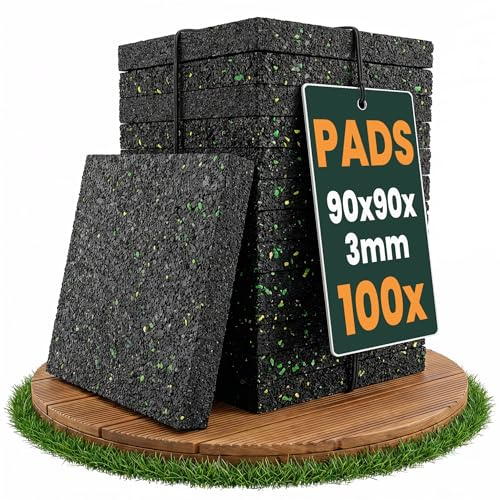 FUX Terrassenpads 100 Stück - 90x90x3mm - Gummigranulat Unterlage | Langlebige Gummipads für Terrasse, Balkon oder Garten, Recyceltes Gummigranulat sorgt für optimale Druckverteilung