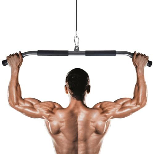 DEARBAG Barra LAT Machine, 85cm Sbarra LAT Machine Asta per Trazioni con Impugnature Morbide e Moschettone, Impugnatura per Bicipiti Tricipiti Attacco per Cavo da Palestra Casa