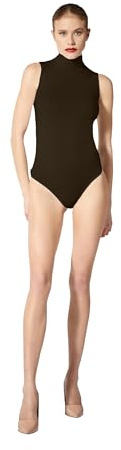 Wolford Viscose String Body For Women Seamless Bodysuit Turtleneck Sleeveless Slim Fit Elastic Reinforcements Snap Closure dark wood Brown Small