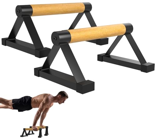 Wooden Push Up Bars Set, 2 Stück Liegestützgriffe aus Buchenholz Non Slip Parallettes Bars für Calisthenics Krafttraining Handstand Training mit Metallrahmen 250 kg Belastbar