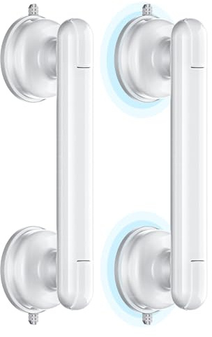 Coneclat Grab Bars for Bathtubs and Showers, Shower Handles for the Elderly and People in Need, 2026 Upgraded Rubber Suction Cup with Maximum 350 lbs Suction Power, No Drilling-(White-2 Pack)