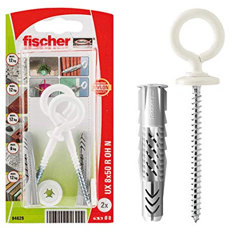fischer Universalstecker UX 8 x 50 R OH mit Rand und weißem Ösenhaken, 94629