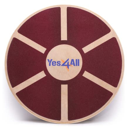 Yes4All B62R Wooden Wobble Balance Board – Exercise Balance Stability Trainer 40 cm Diameter (Red Board)