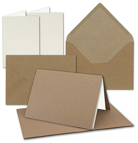 75x Vintage Kraftpapier Falt-Karten SET mit Umschlägen und Einlegern DIN B6-120 x 169 mm - 350 g/m² - blanko I by GUSTAV NEUSER®