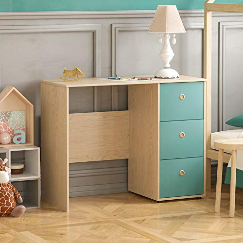 Junior Vida Neptune 3 Cassetti Scrivania PC Portatile Casa Studio Postazione di Lavoro Bambini Mobili per Bambini (Blu e Rovere), Truciolato, H 71 x L 92 x P 40 cm Circa