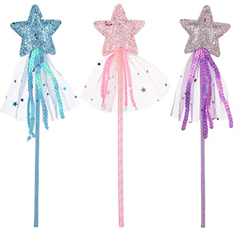 Prasacco 3 Pezzi Bacchette Magiche Bacchette Magiche Glitter per Bambini Bacchette Stella Bacchette Magiche per Ragazze per Puntelli per Costumi Natalizi Accessori per Feste di Compleanno