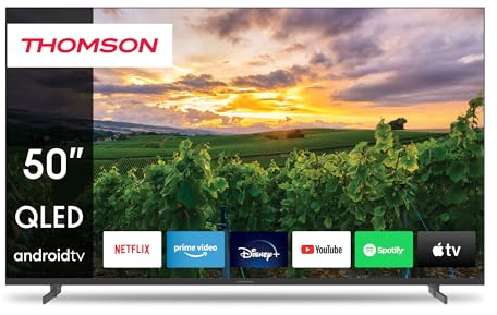 THOMSON 50 Pouces (126 cm) QLED Smart Android TV, Google Assistant, Wi-FI, Dolby Digital, Bluetooth, Triple-Tuner (Câble/Satellite/Antenne), HDMI, CI+, A+ Panneau – 50QA2S13