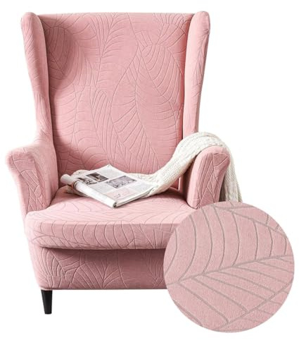 Highdi 2-Teilig Ohrensessel Überzug, Sessel-Überwürfe Ohrensessel Pflanzen Jacquard Einfarbig Schonbezüge Bezug Sesselhusse Strandmon Tiger Stuhlbezug mit Armlehne Hohe Rückenlehne (Rosa)