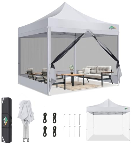 COBIZI Tonnelle Pliante 3x3m Robuste avec 4 Parois, Tente Reception Imperméable avec Moustiquaire, Barnum Pliant Professional Hauteur Réglable, Installation Facile avec Sac de Transport (Blanc)